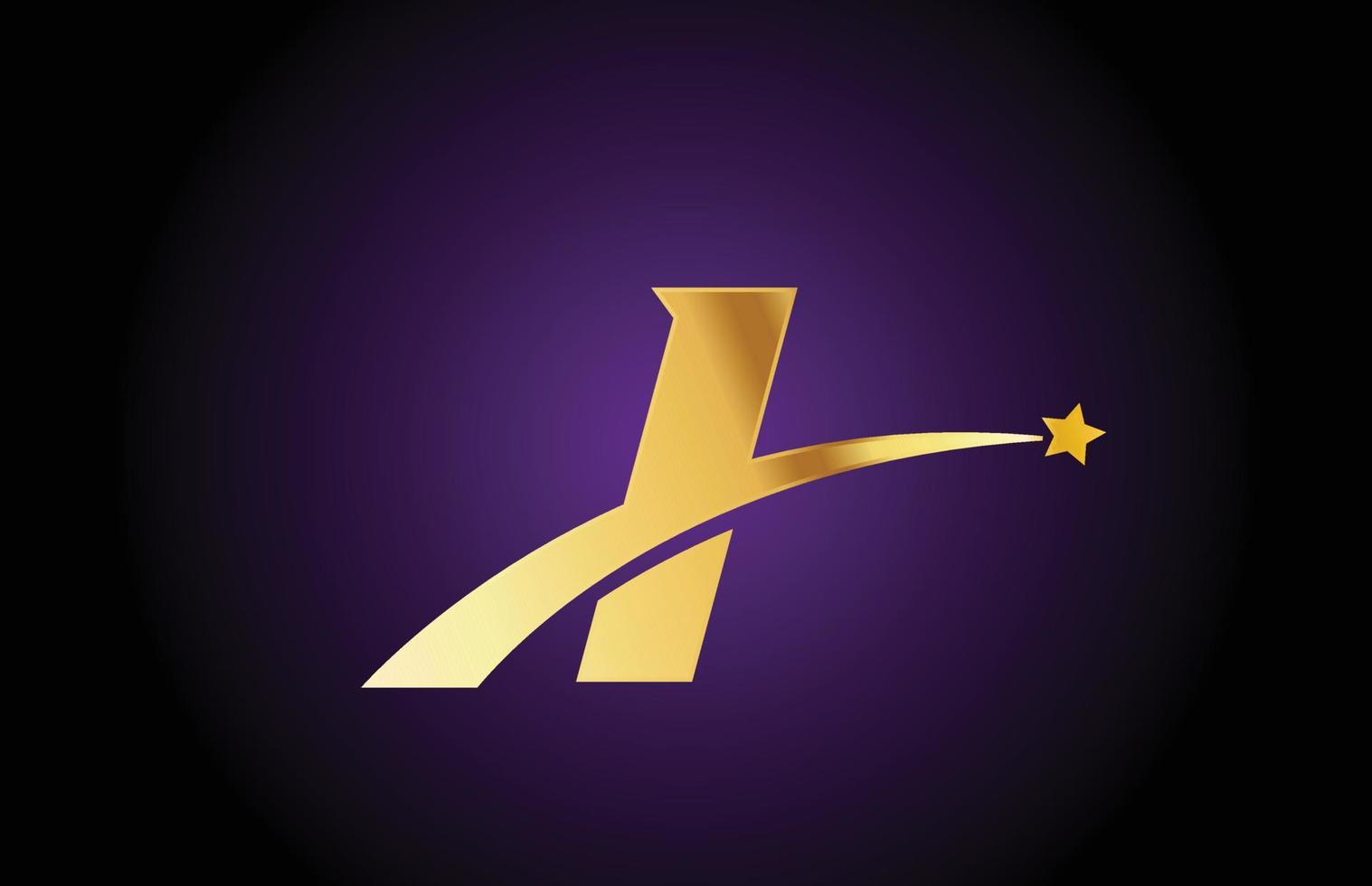 gold golden I alphabet letter logo icon with star. Creative design for business or company with swoosh vector