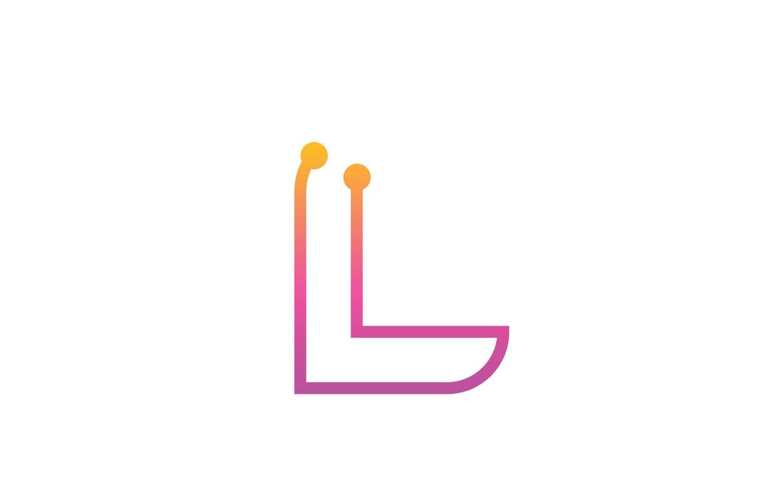 Diseño de logotipo de icono de letra del alfabeto rosa l con punto. plantilla creativa para empresa y negocio con línea vector