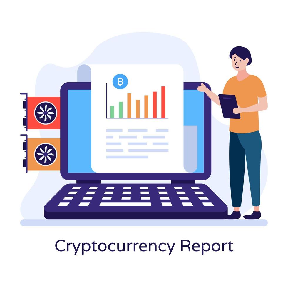 una ilustración plana bien diseñada del informe de criptomonedas vector