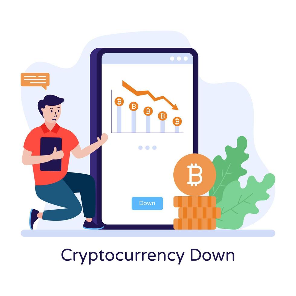 Cryptocurrency down flat illustration, editable vector