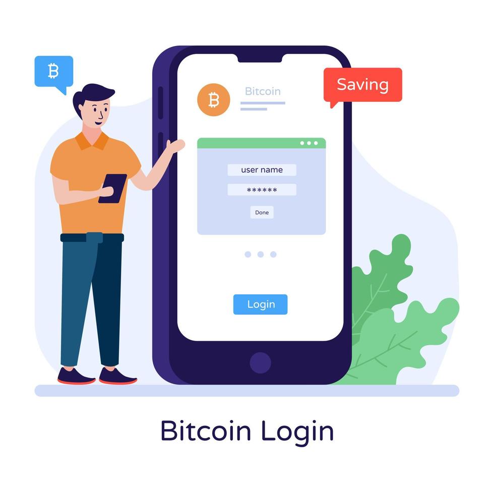 Bitcoin login flat illustration in an editable style vector
