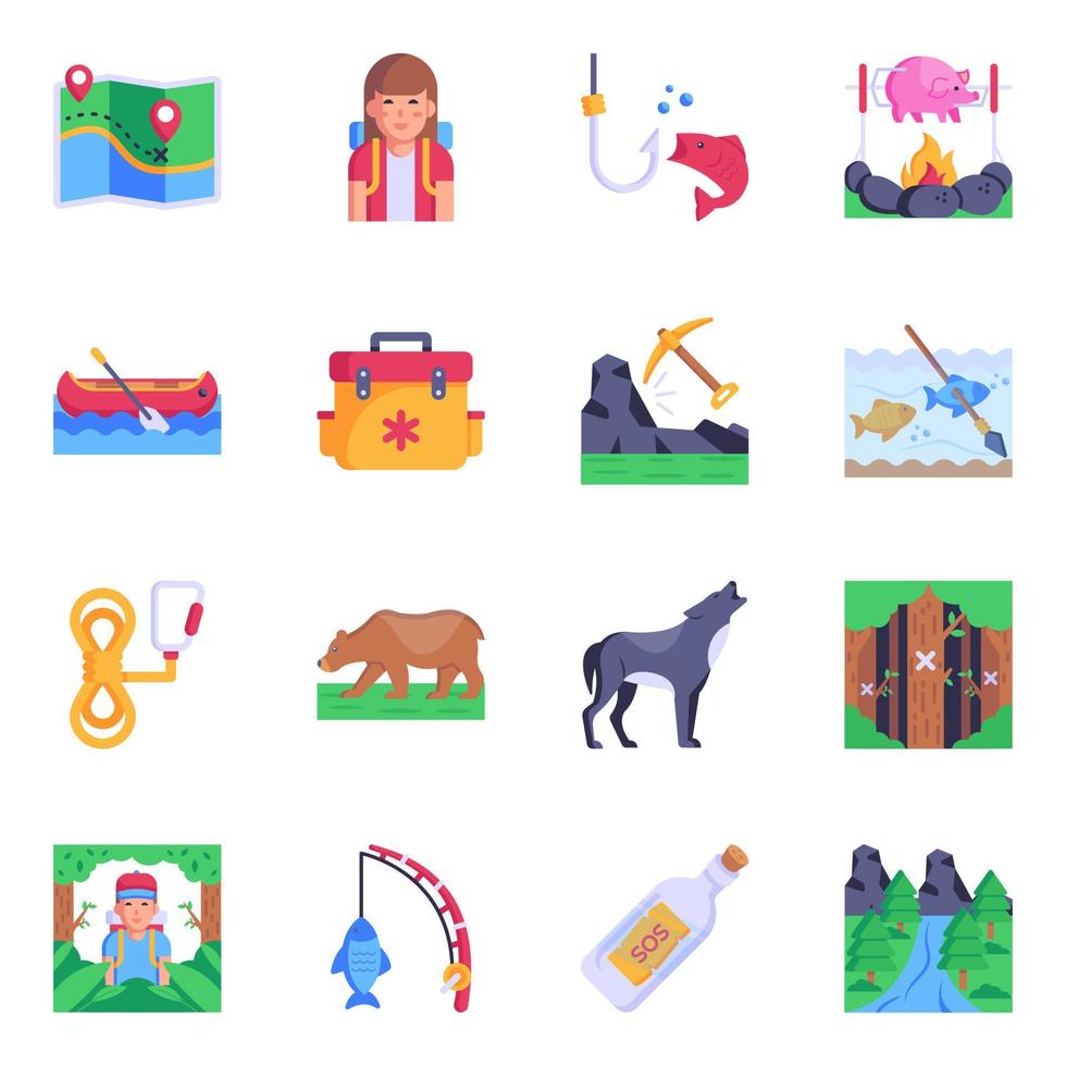Set of Forestry and Camping Flat Icons vector