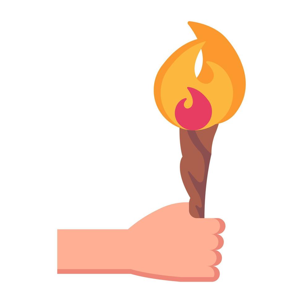 Hand holding flambeaus flat icon, fire light vector