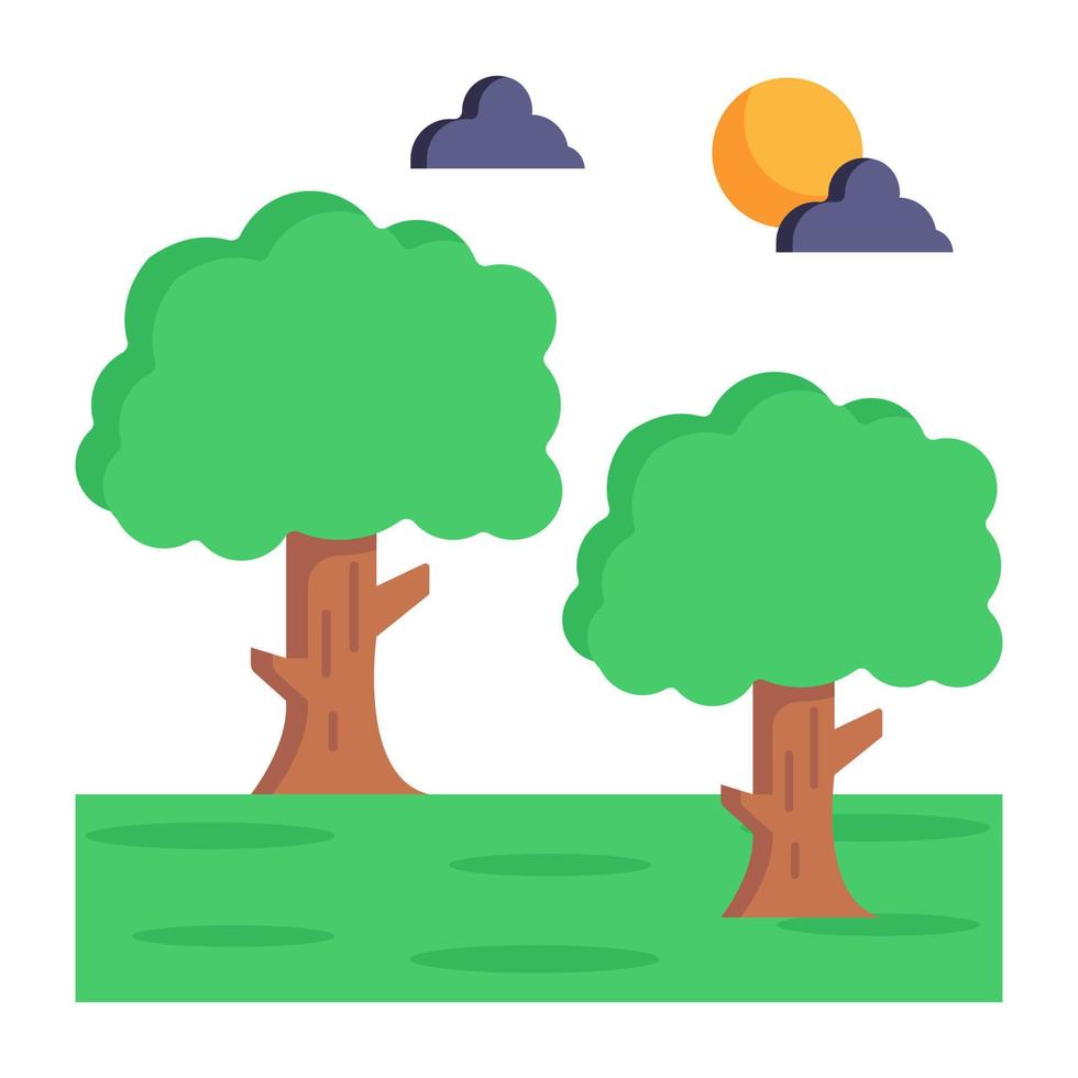 un hermoso paisaje de bosque icono plano vector