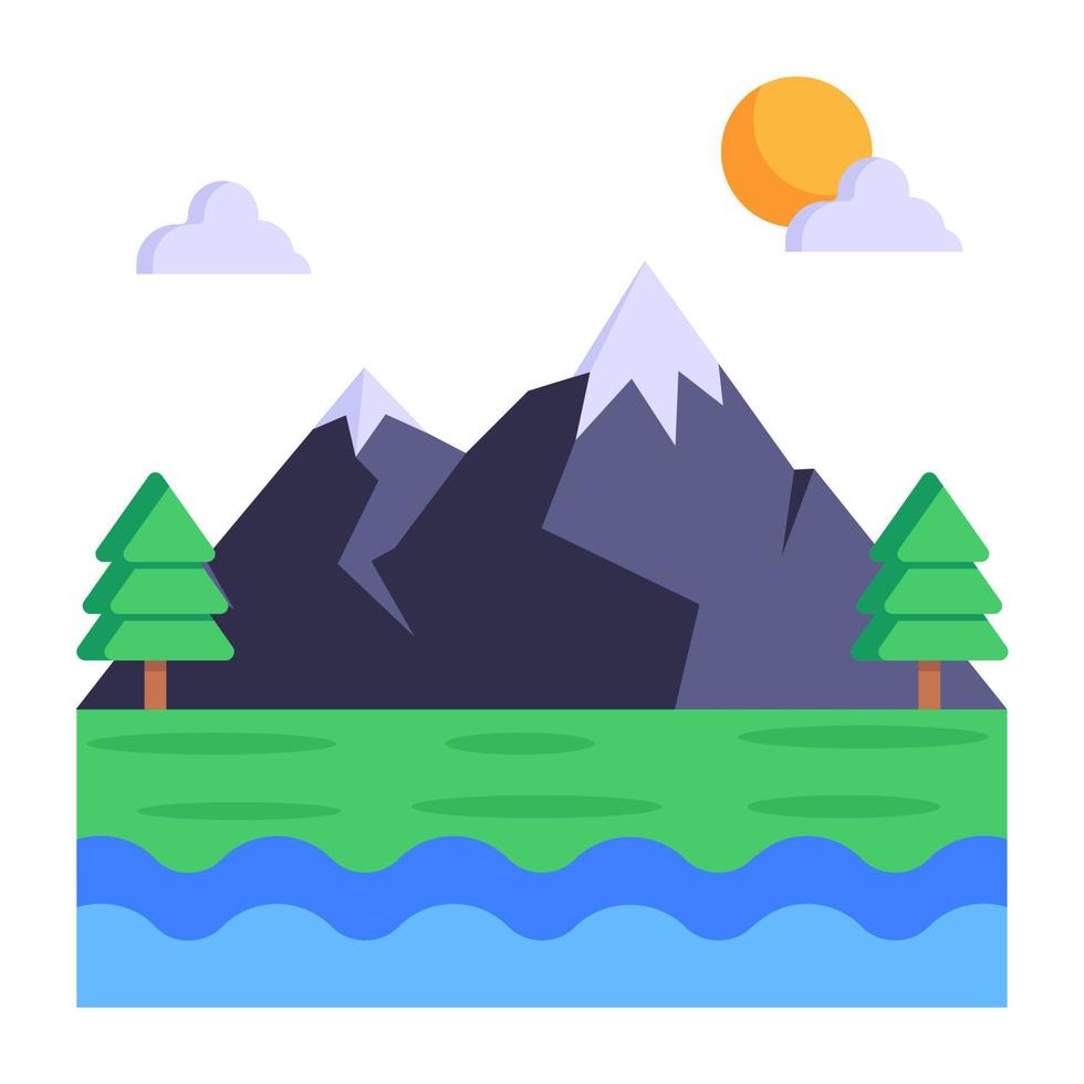 un hermoso paisaje de bosque icono plano vector