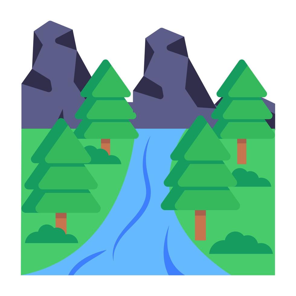 un hermoso paisaje de bosque icono plano vector