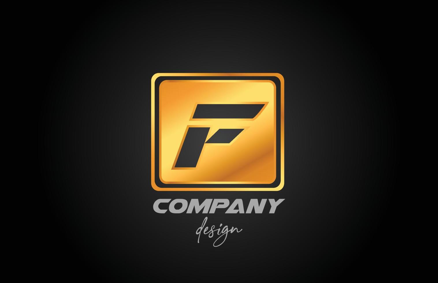 F gold golden metal alphabet letter logo icon with square design. Creative template for business and company vector