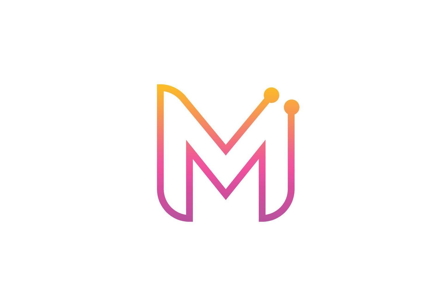 M pink alphabet letter icon logo design with dot. Creative template for company and business with line vector