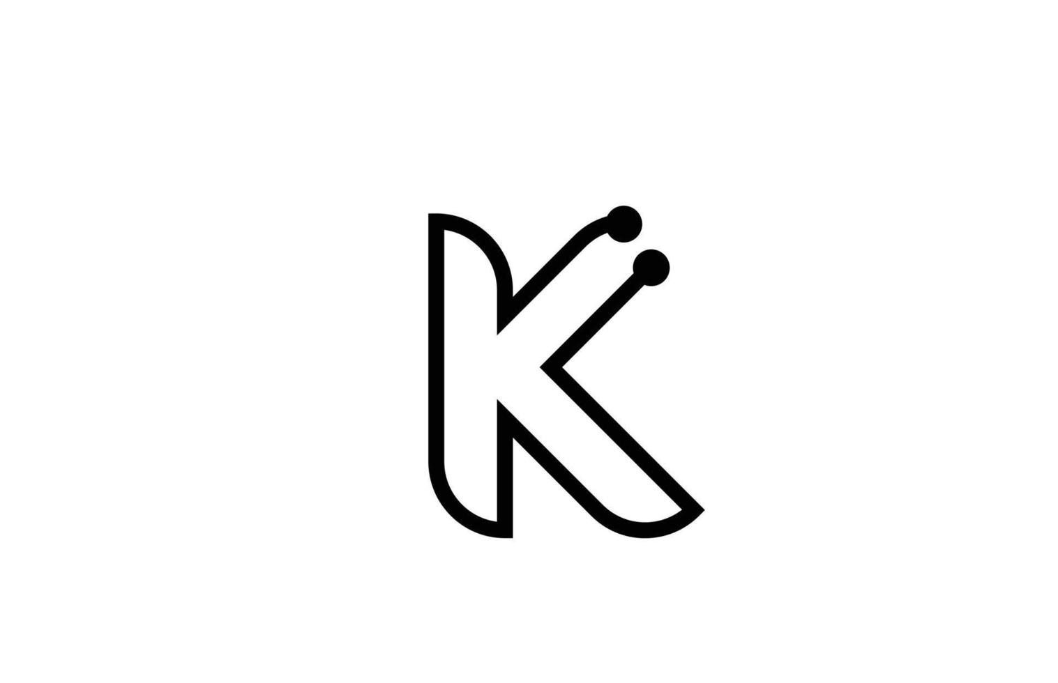 k línea blanco y negro alfabeto letra logo icono diseño con punto. plantilla creativa para negocios y empresas. vector