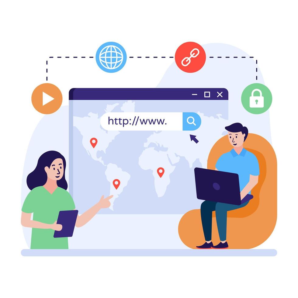 una ilustración plana perfecta que denota enlace web, enlace seo vector