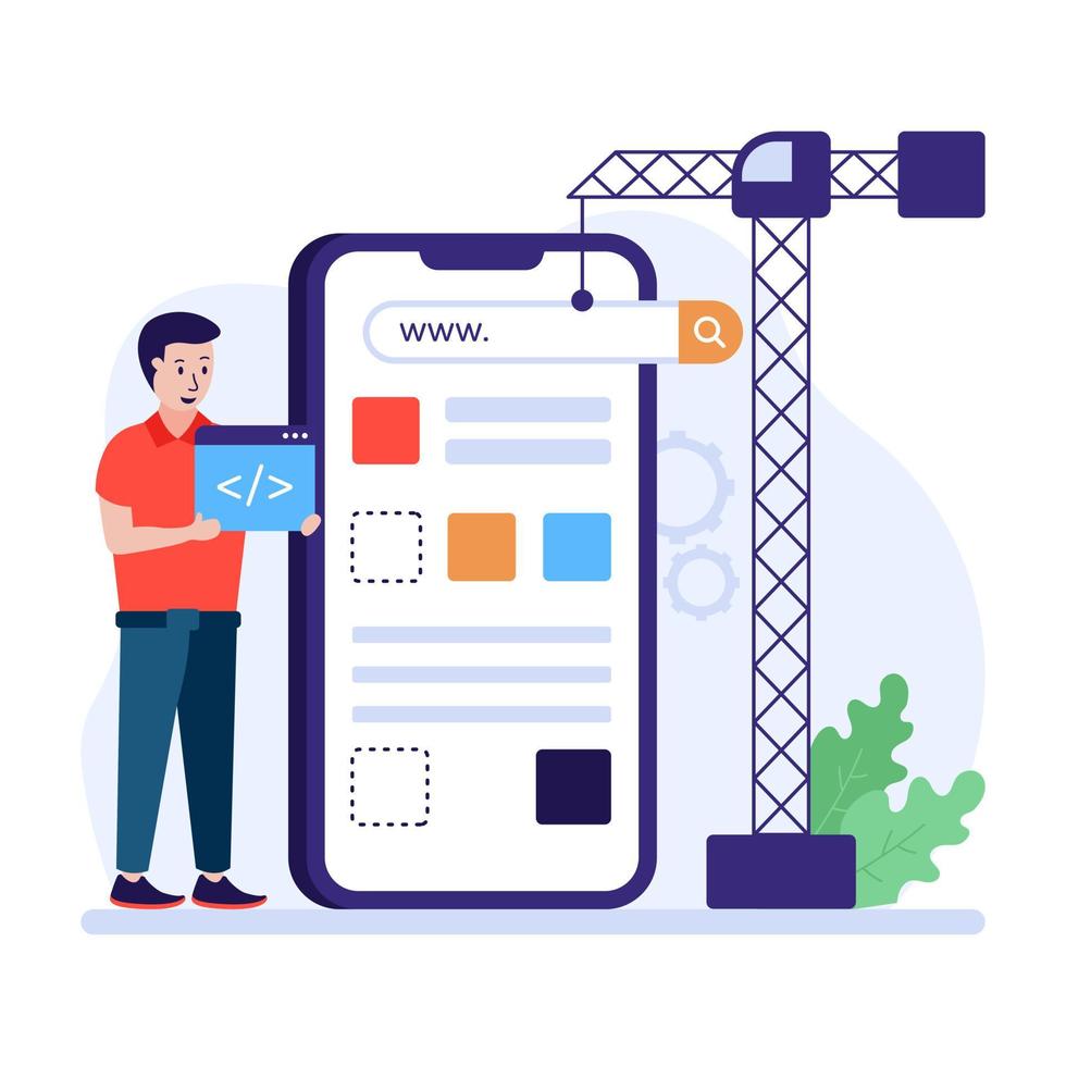 ilustración de desarrollo de aplicaciones planas, codificación de aplicaciones y concepto de creación de aplicaciones vector