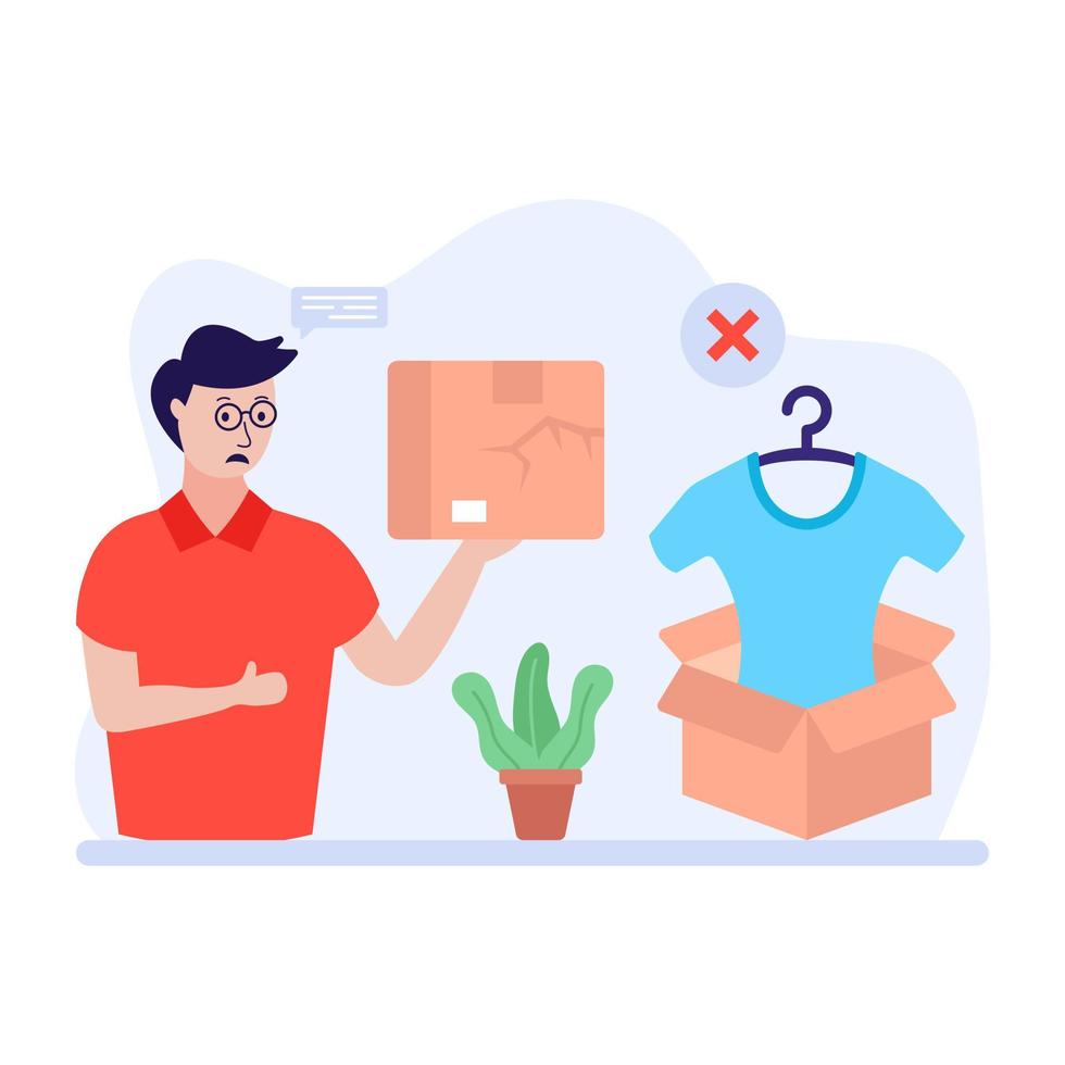 Defective product in a parcel, flat vector download