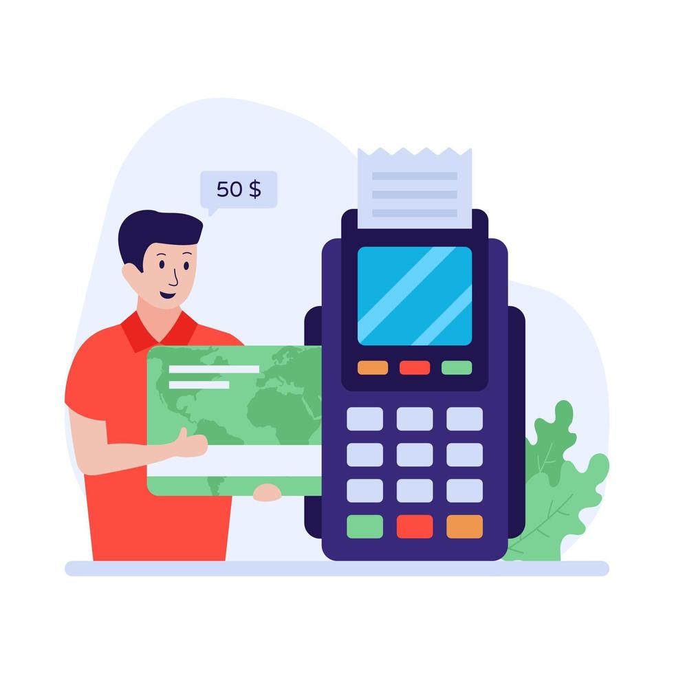 Card payment via pos machine, payment method flat illustration vector