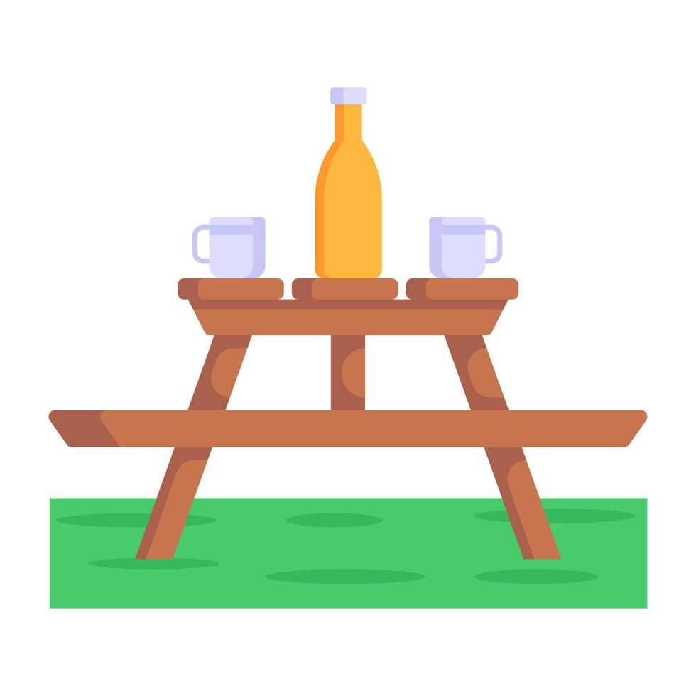 icono plano de mesa de camping, muebles plegables vector