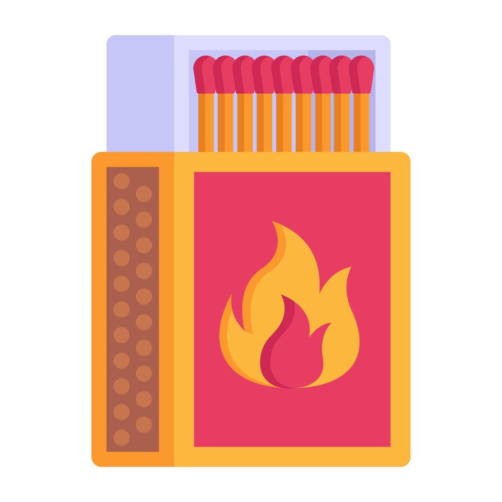 icono plano editable de caja de cerillas, palos de fuego vector