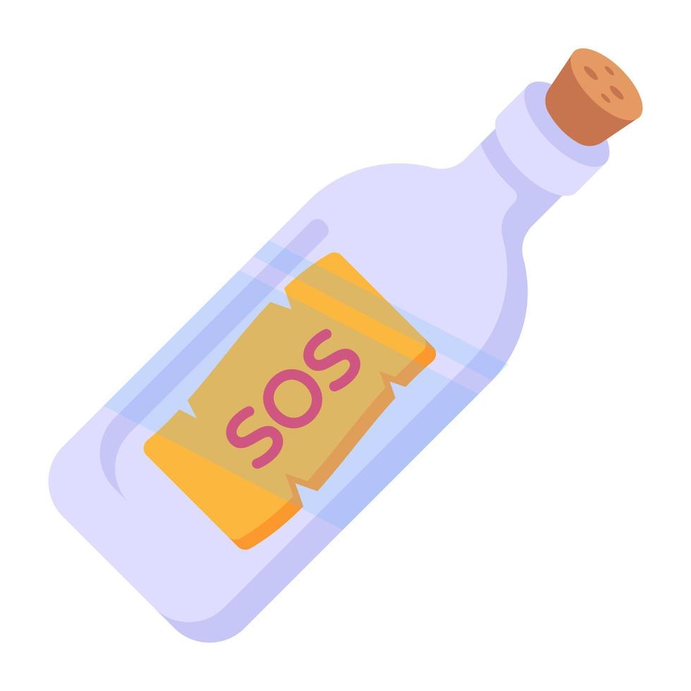 Bottle message flat icon, nautical letter vector