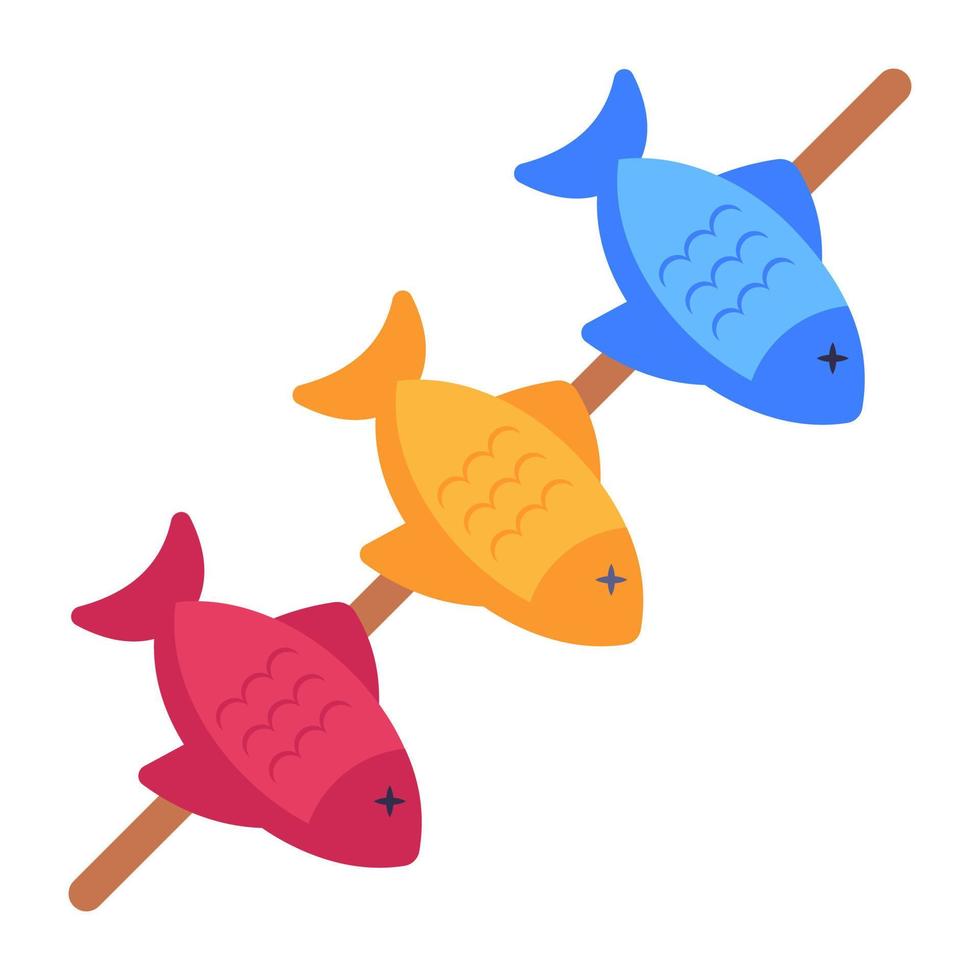 Edible sea creature, flat icon of bbq fish vector