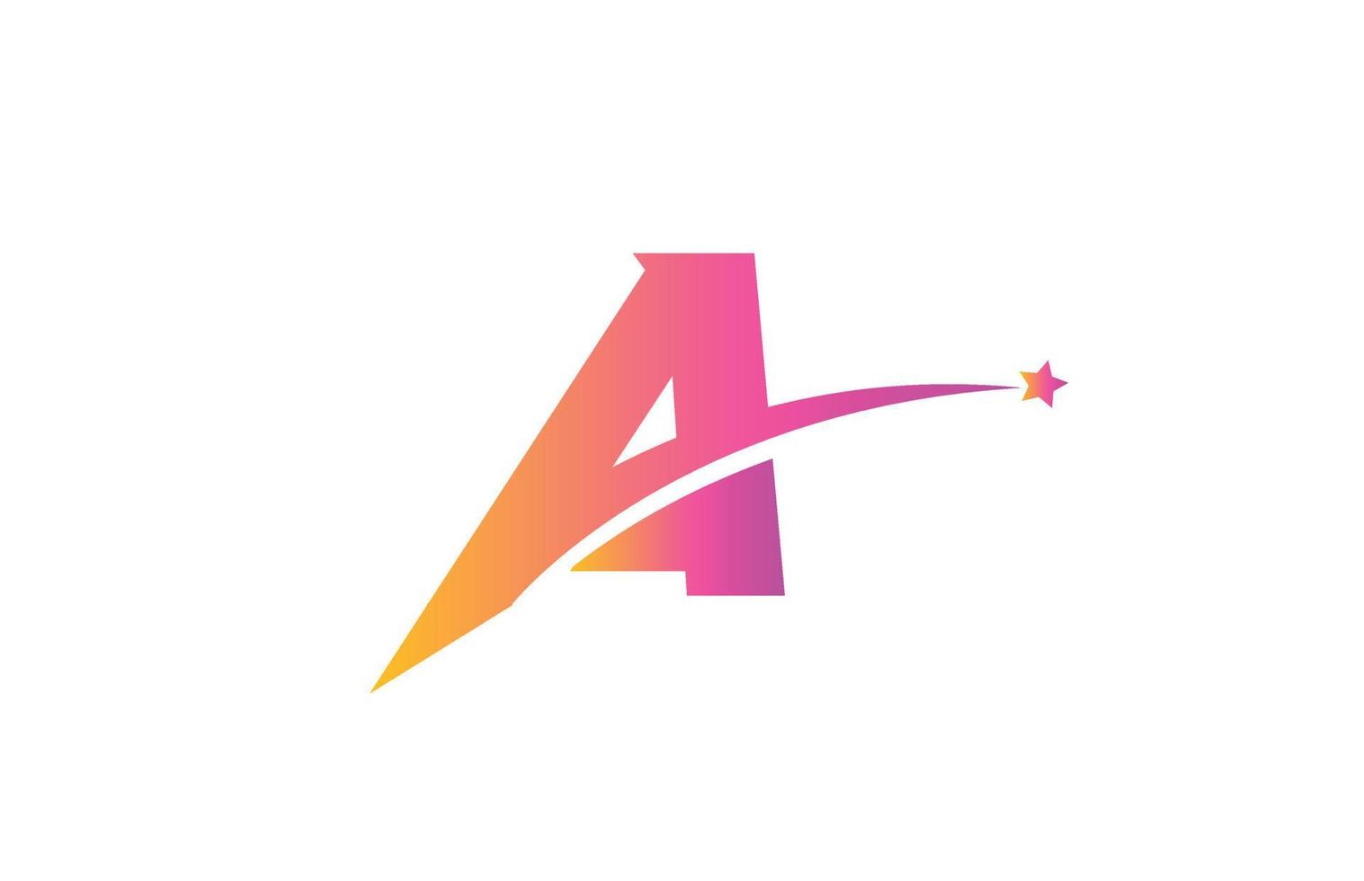 pink star A alphabet letter logo icon design with swoosh. Creative template for company and business vector