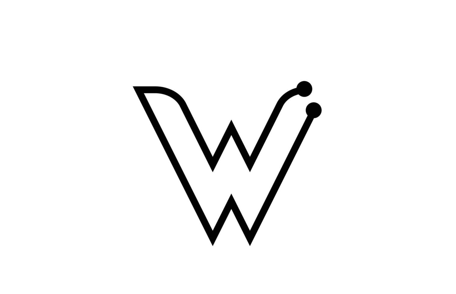 W line black and white alphabet letter logo icon design with dot. Creative template for business and company vector