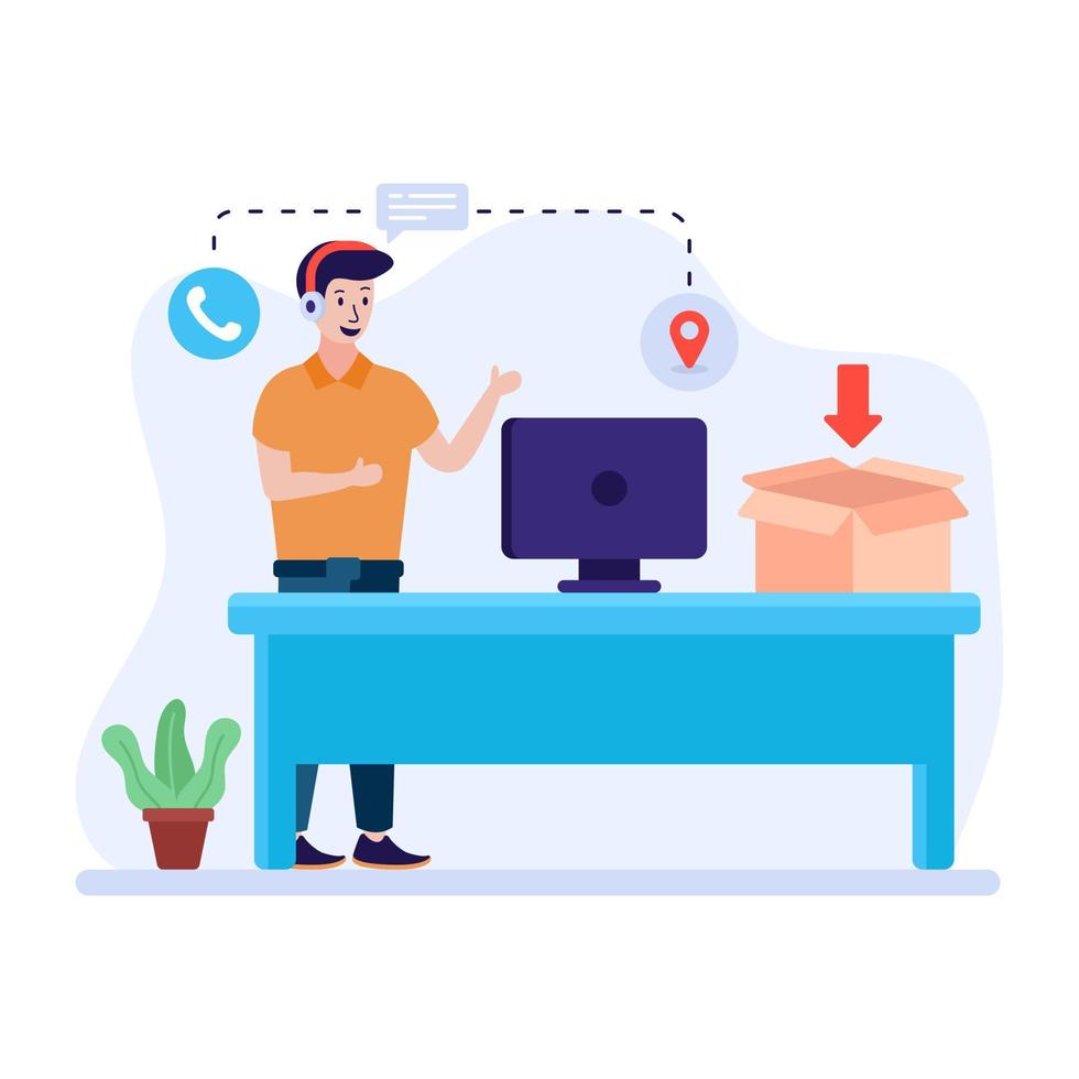 A customer services desk, help desk flat vector