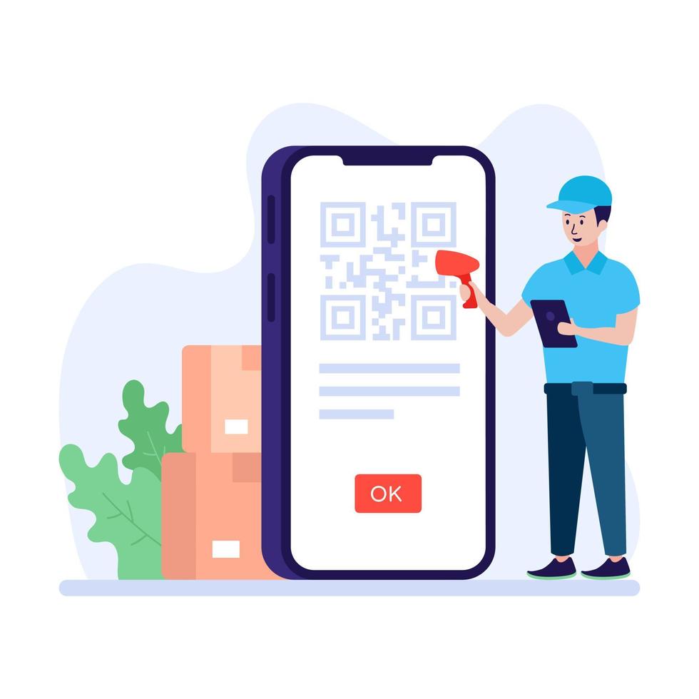 Qr scanning from mobile, flat vector illustration