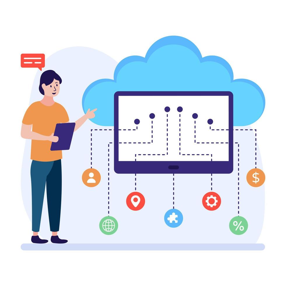 Services of cloud, flat illustration of cloud marketing vector