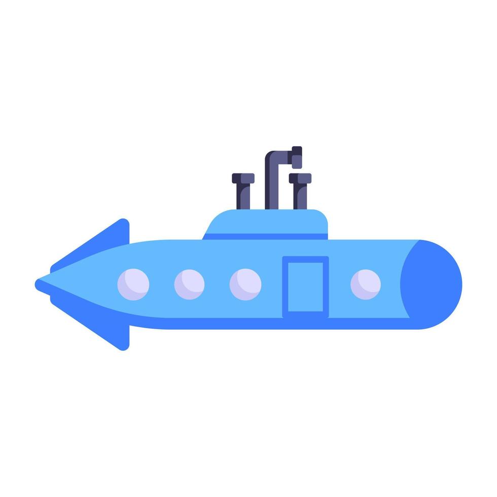 expedición submarina, icono plano de submarino vector