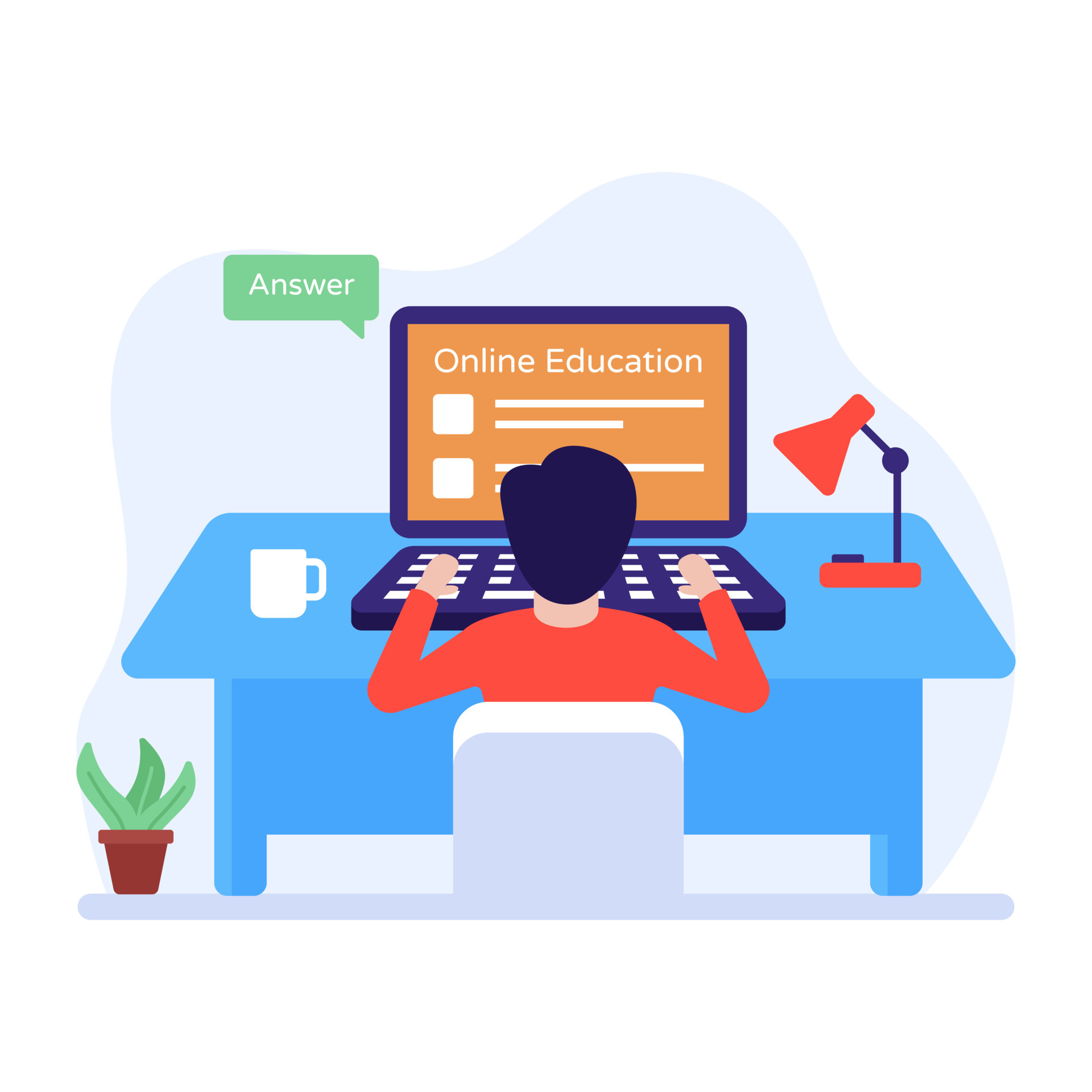 Student working on computer, online education flat illustration 6369575 ...