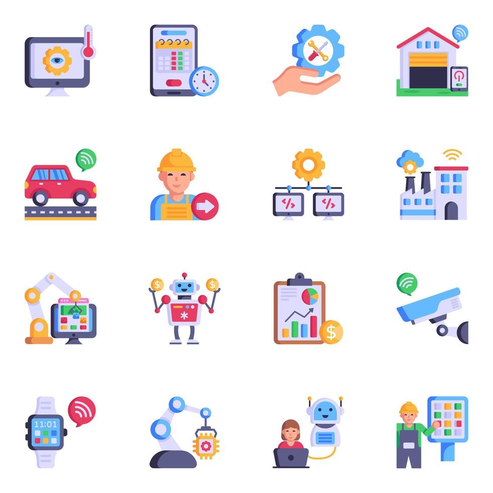 Pack of Robot Technology and Automation Flat Icons vector