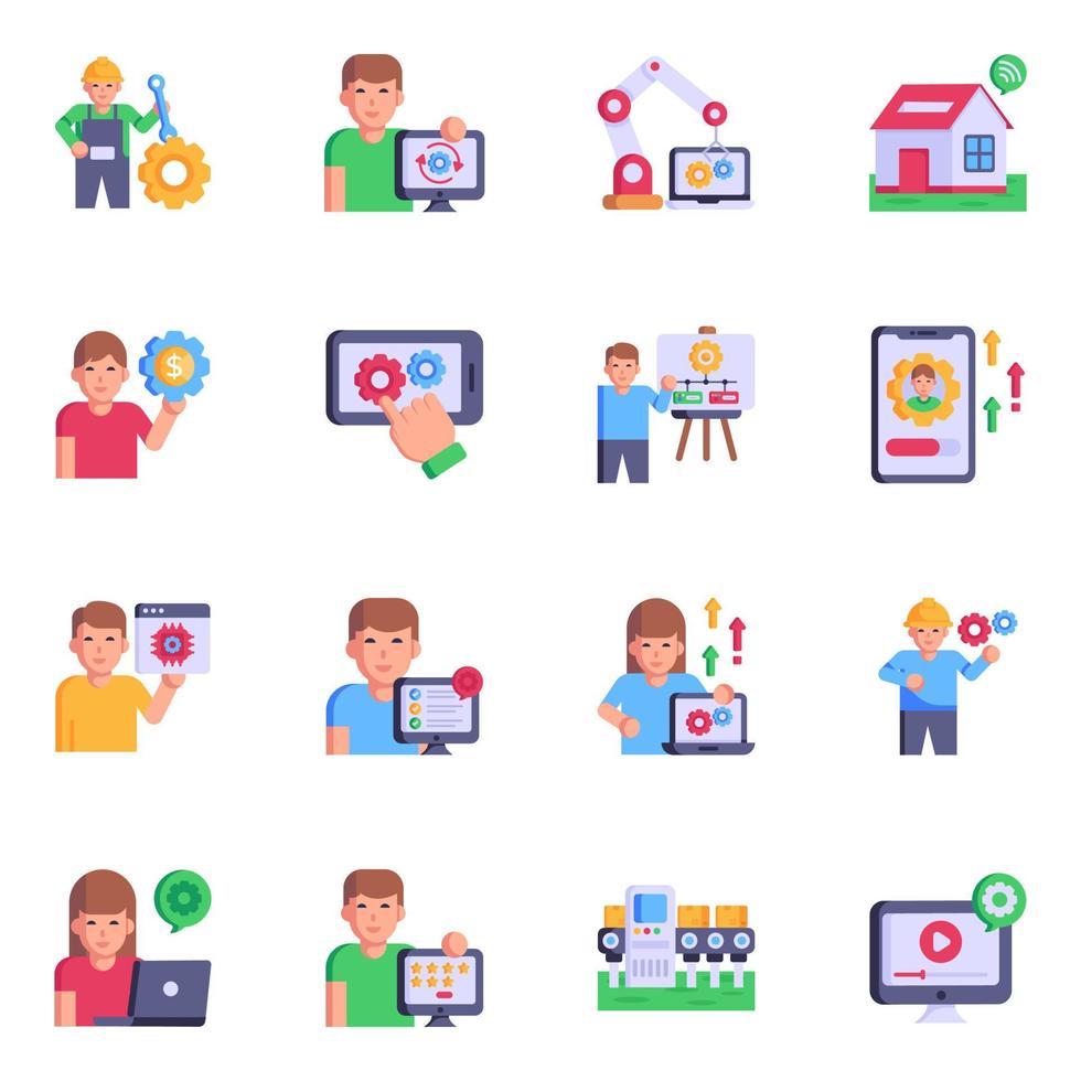 Collection of Automation Flat Icons vector