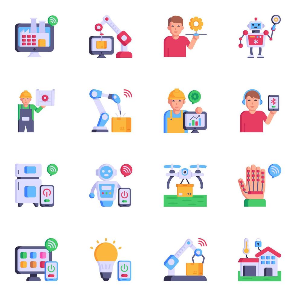 Pack of Artificial Intelligence Flat Icons vector