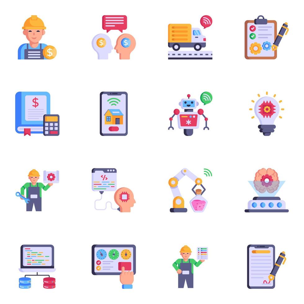 Engineering and Technology Flat Icons vector