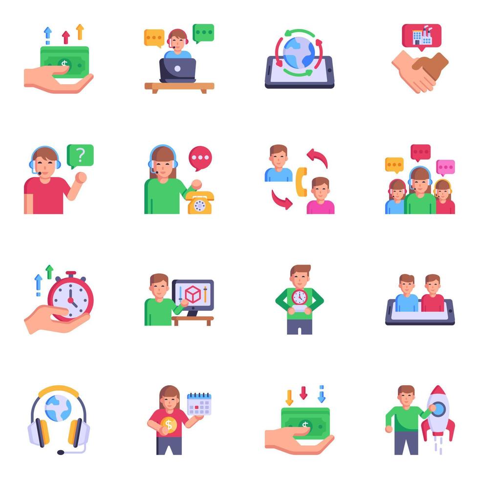 Pack of BPO Services Flat Icons vector