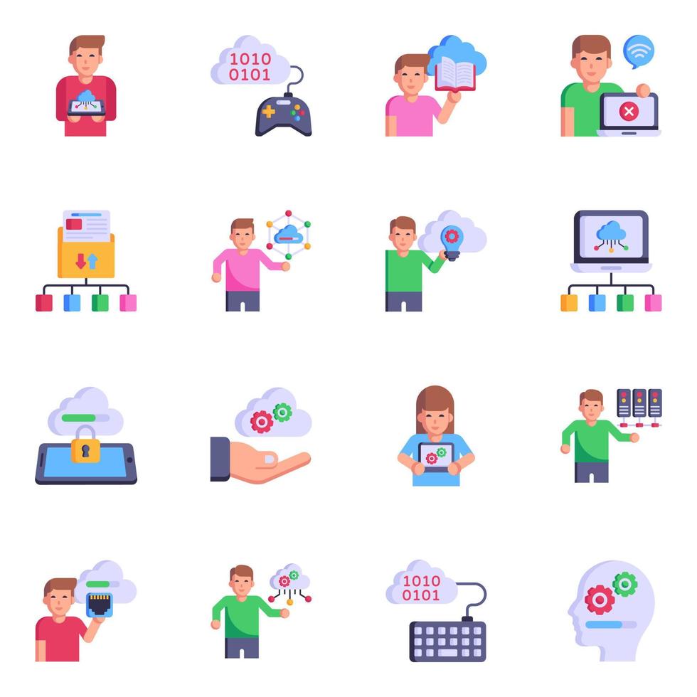 Pack of Cloud Hosting Flat Icons vector