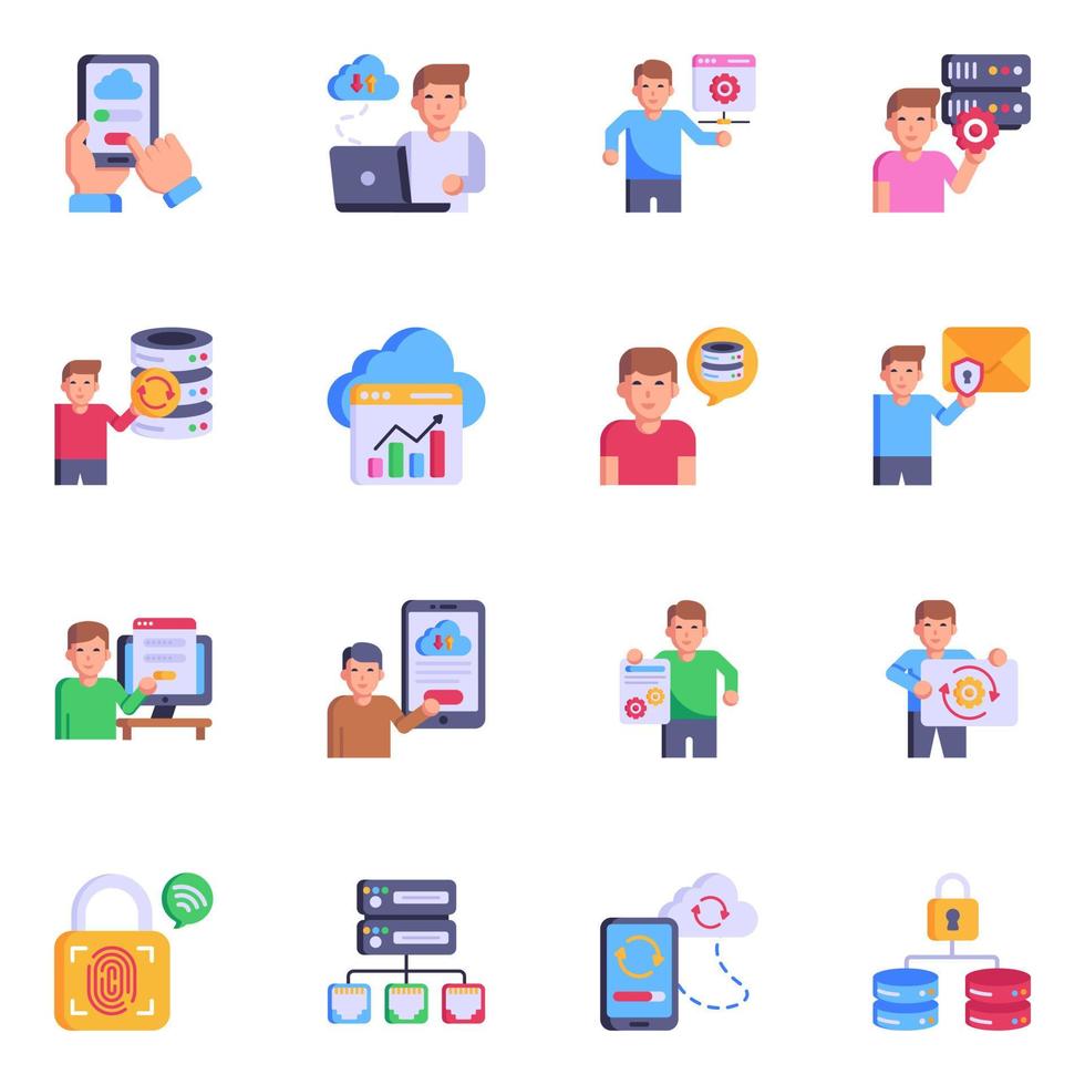 Trendy Flat Icons of Data Services vector