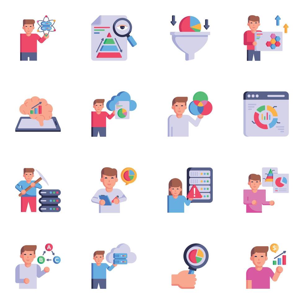 Flat Icons of Data Analytics vector