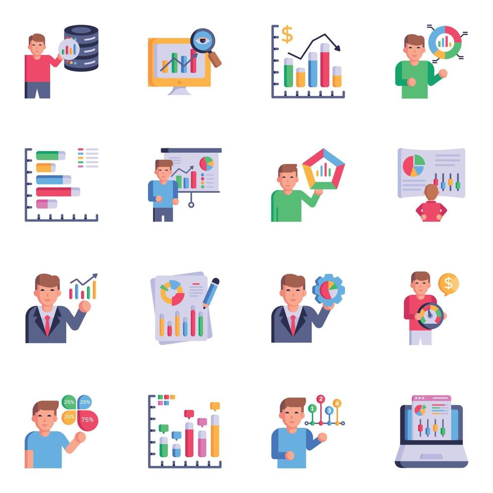 Pack of Data Statistics Flat Icons vector
