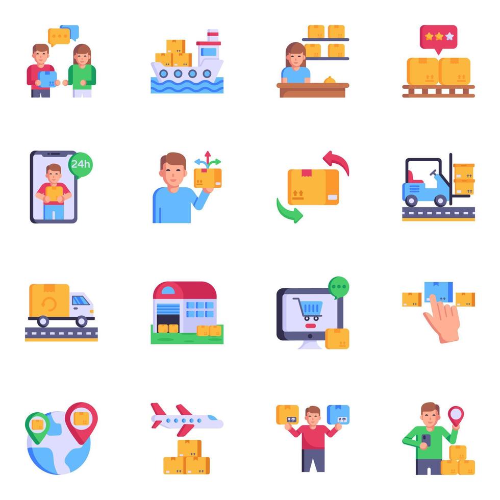 Set of Courier Services In Flat Icons vector