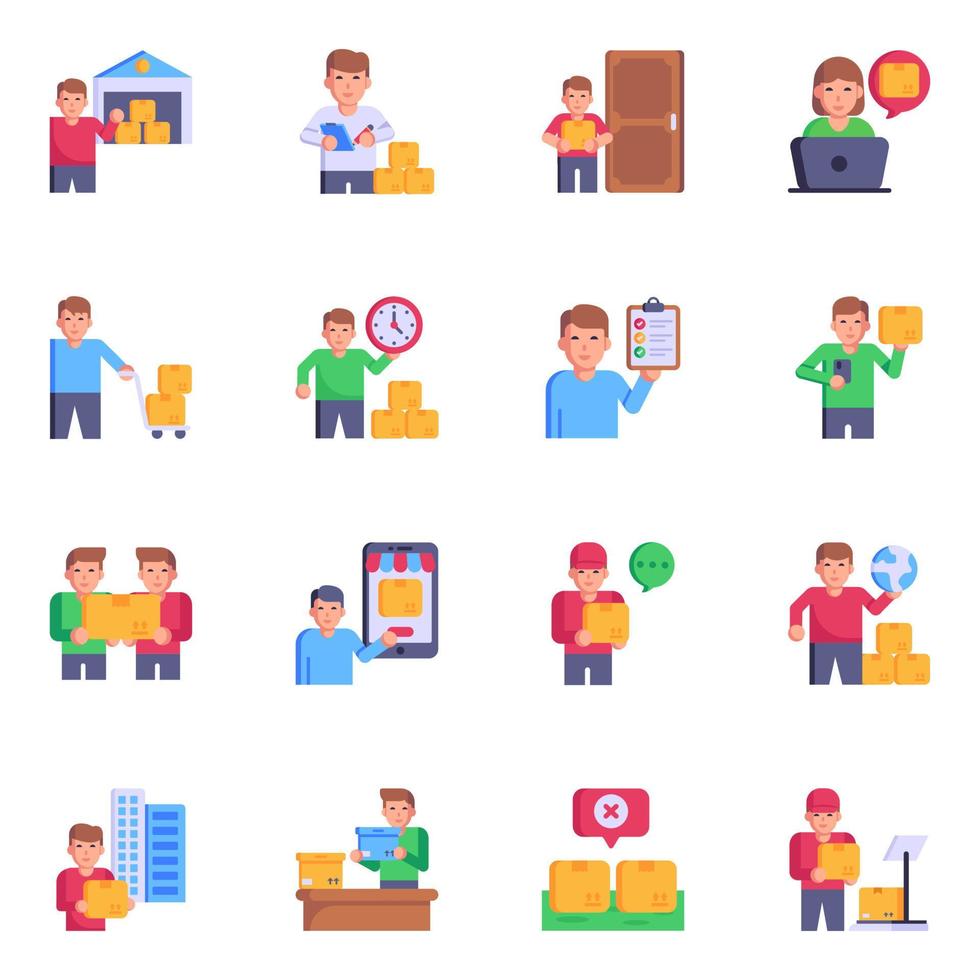 Collection of Cargo Workers Flat Icons vector