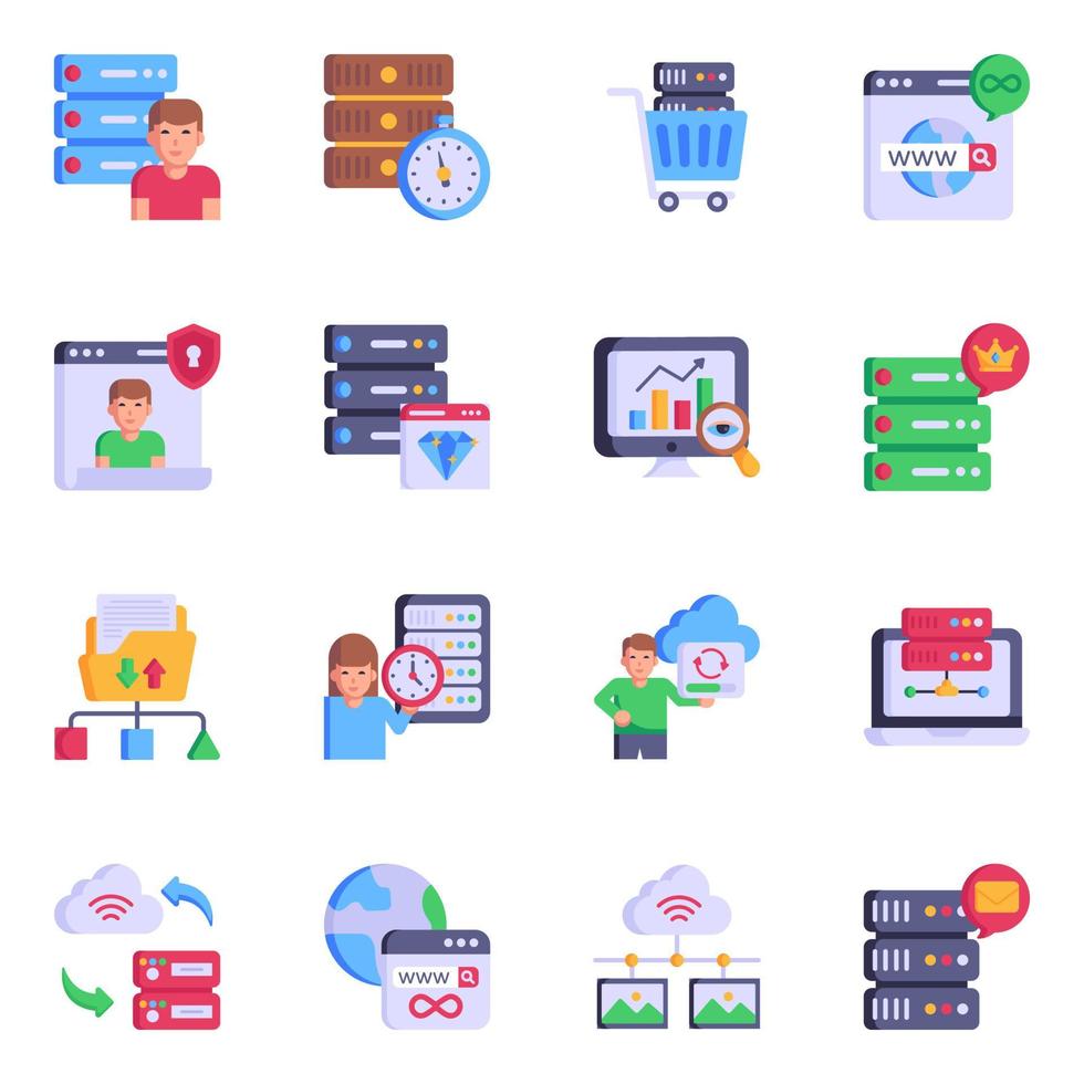 Flat Icons of Hosting and Networking vector