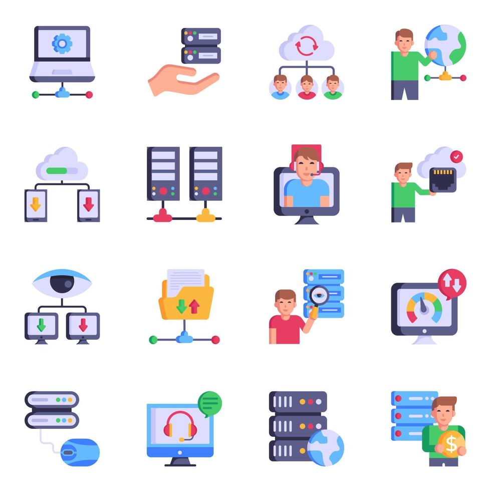 Collection of Web Hosting Flat Icons vector