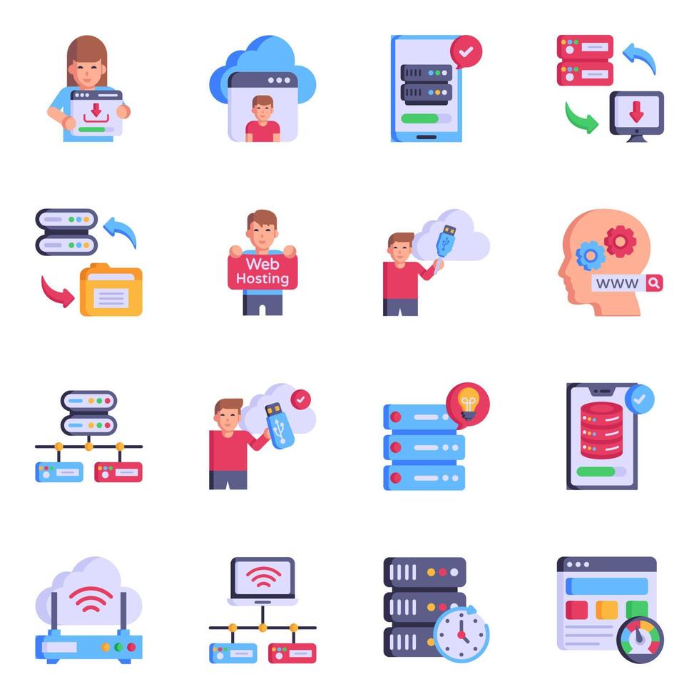Set of Internet Hosting Flat Icons 6369635 Vector Art at Vecteezy