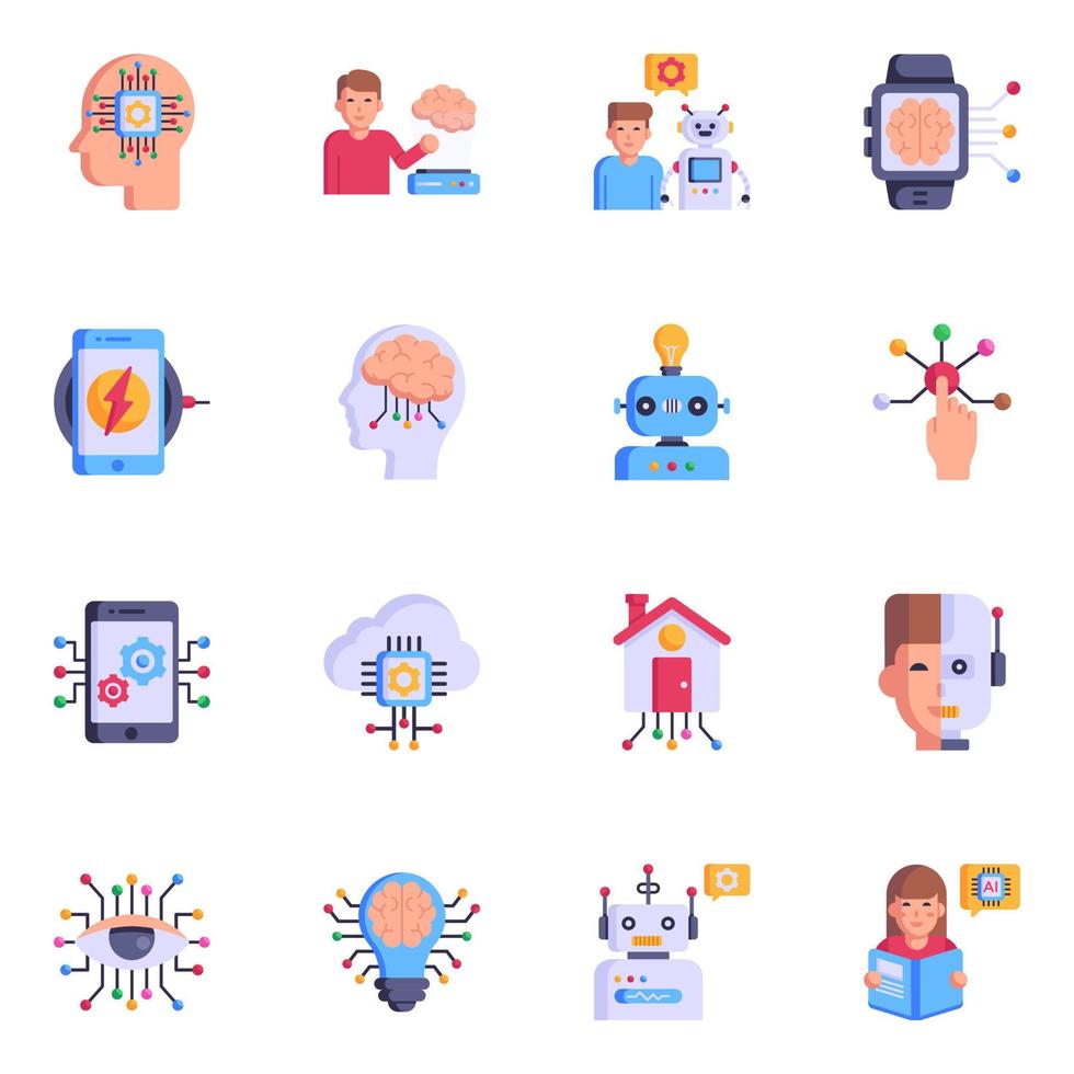 Set of Artificial Intelligence Flat Icons vector