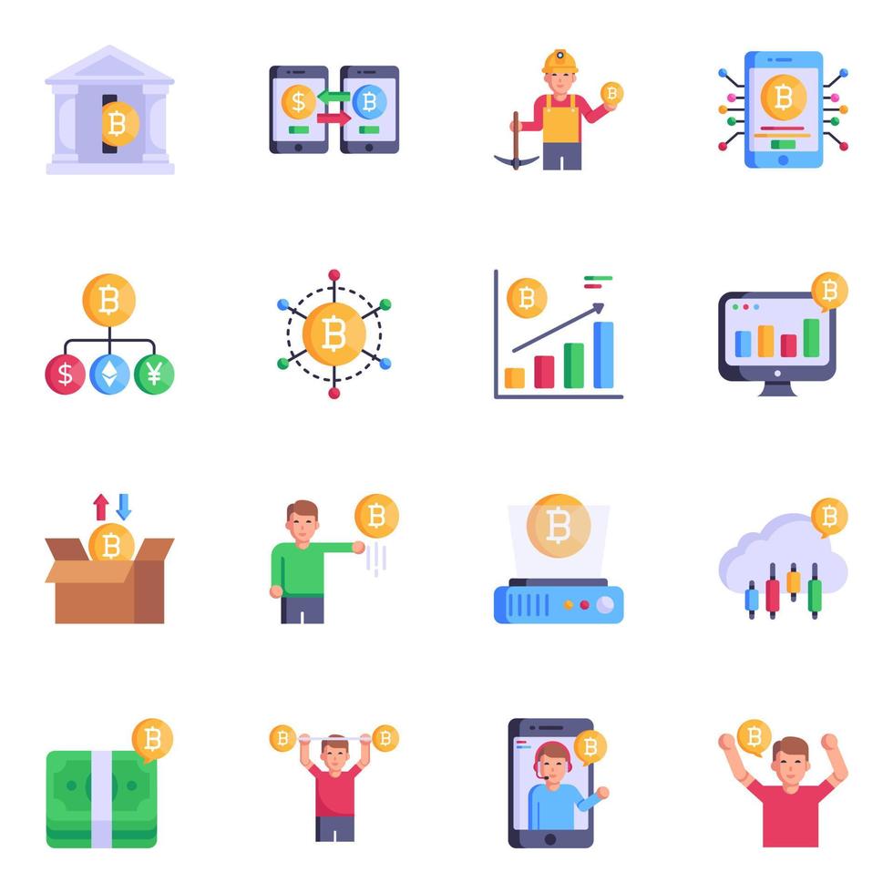 Set of Crypto and Blockchain Flat Icons vector