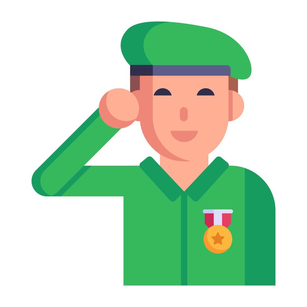 persona con uniforme militar, icono plano de oficial militar vector