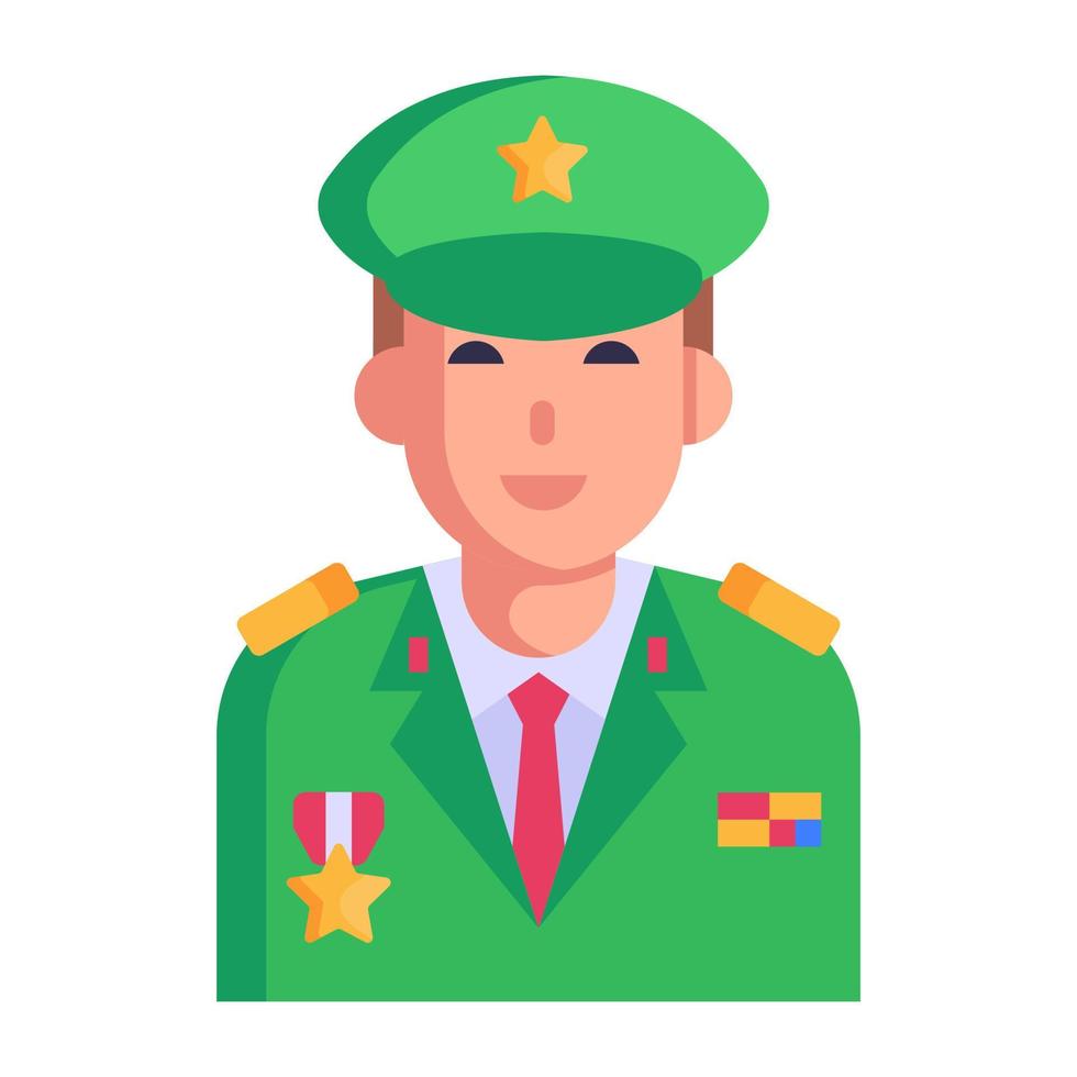 oficial militar, icono plano del comandante en jefe vector