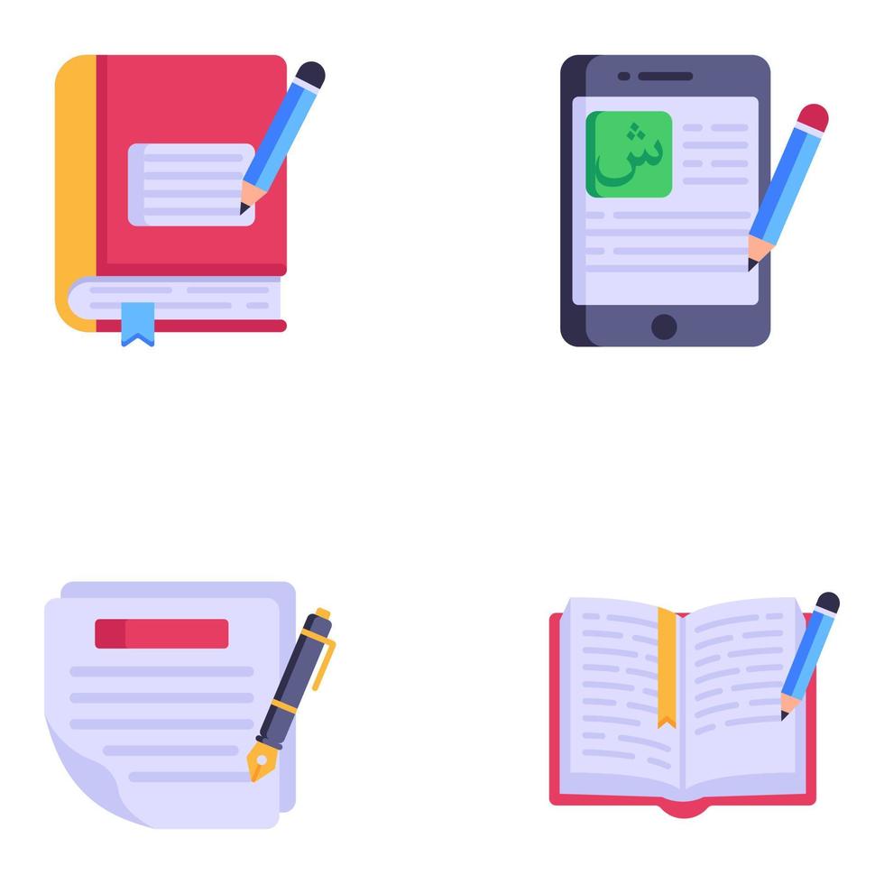 Flat Icons of Content Writing Vector Designs