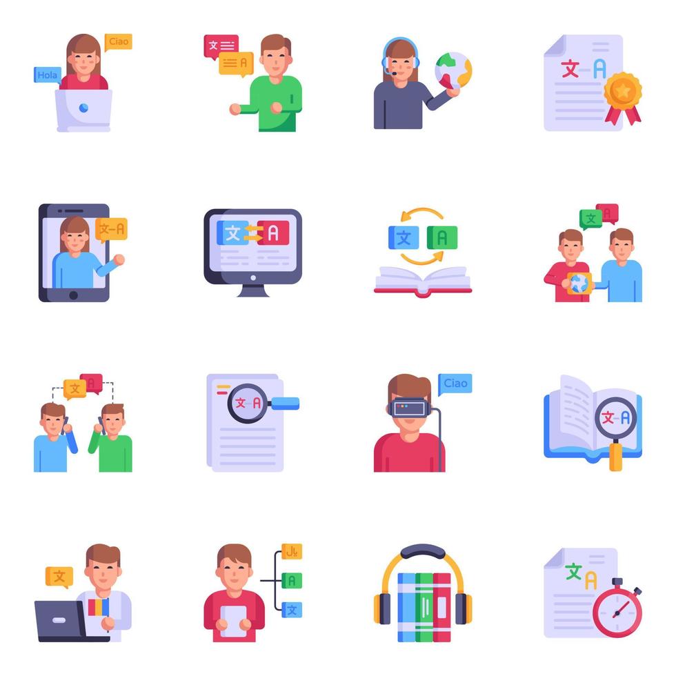 Linguistics and Interpretation Flat Icons vector