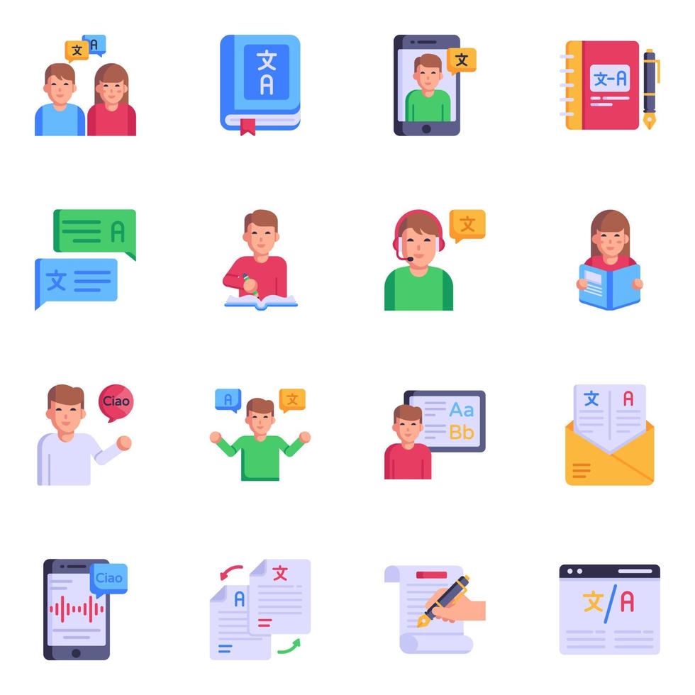 Flat Icons of Linguistics and Translation vector