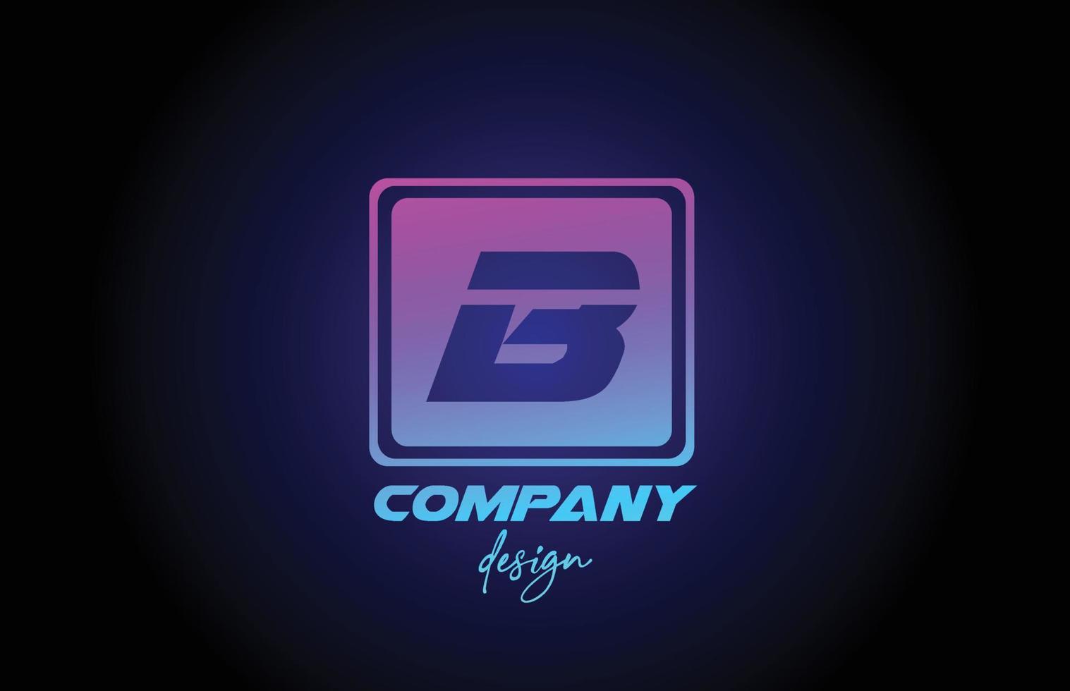Ícono del logotipo de la letra del alfabeto azul rosa b con diseño cuadrado. plantilla creativa para empresa y negocio vector
